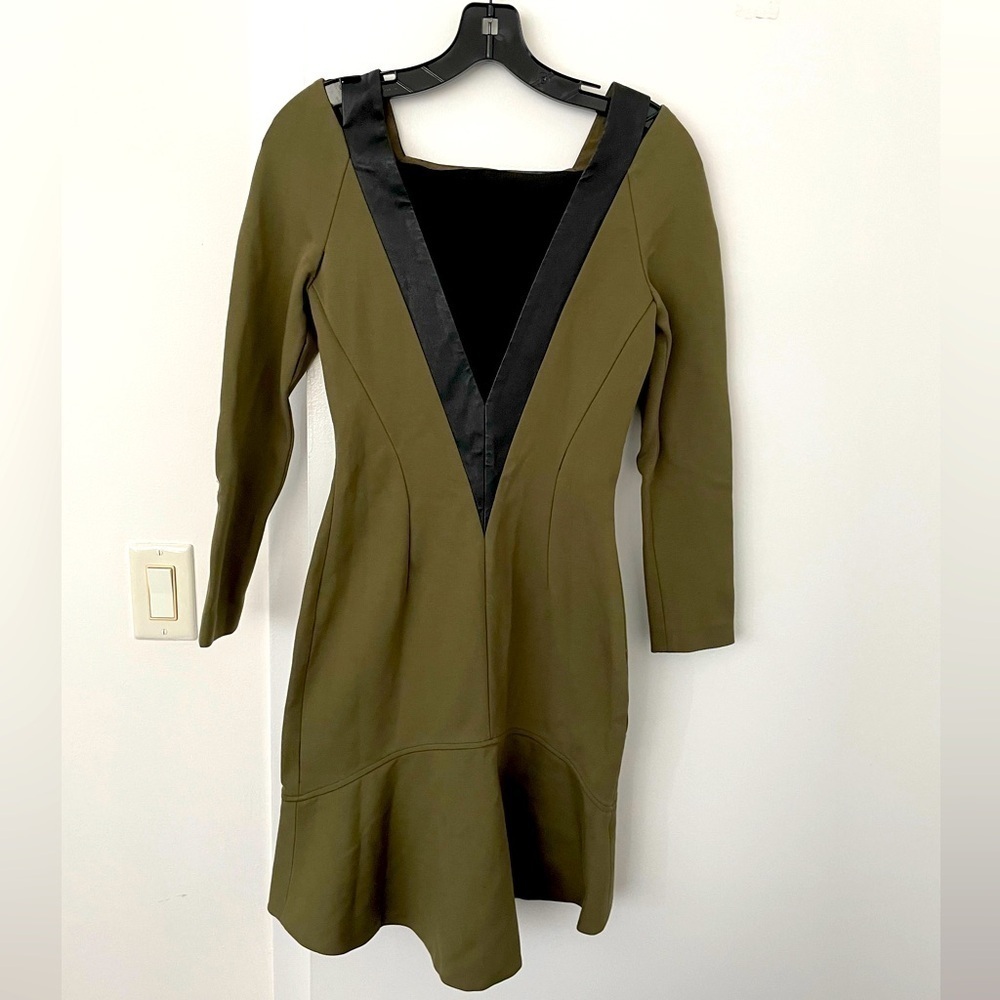 Emilio Pucci khaki dress with lamskin leather trim NWOT